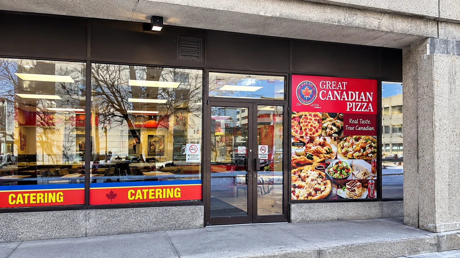 Pizza, butter chicken and donair platter spread from Great Canadian Pizza & Butter Chicken Hut - Macleod on Macleod Trail in Calgary